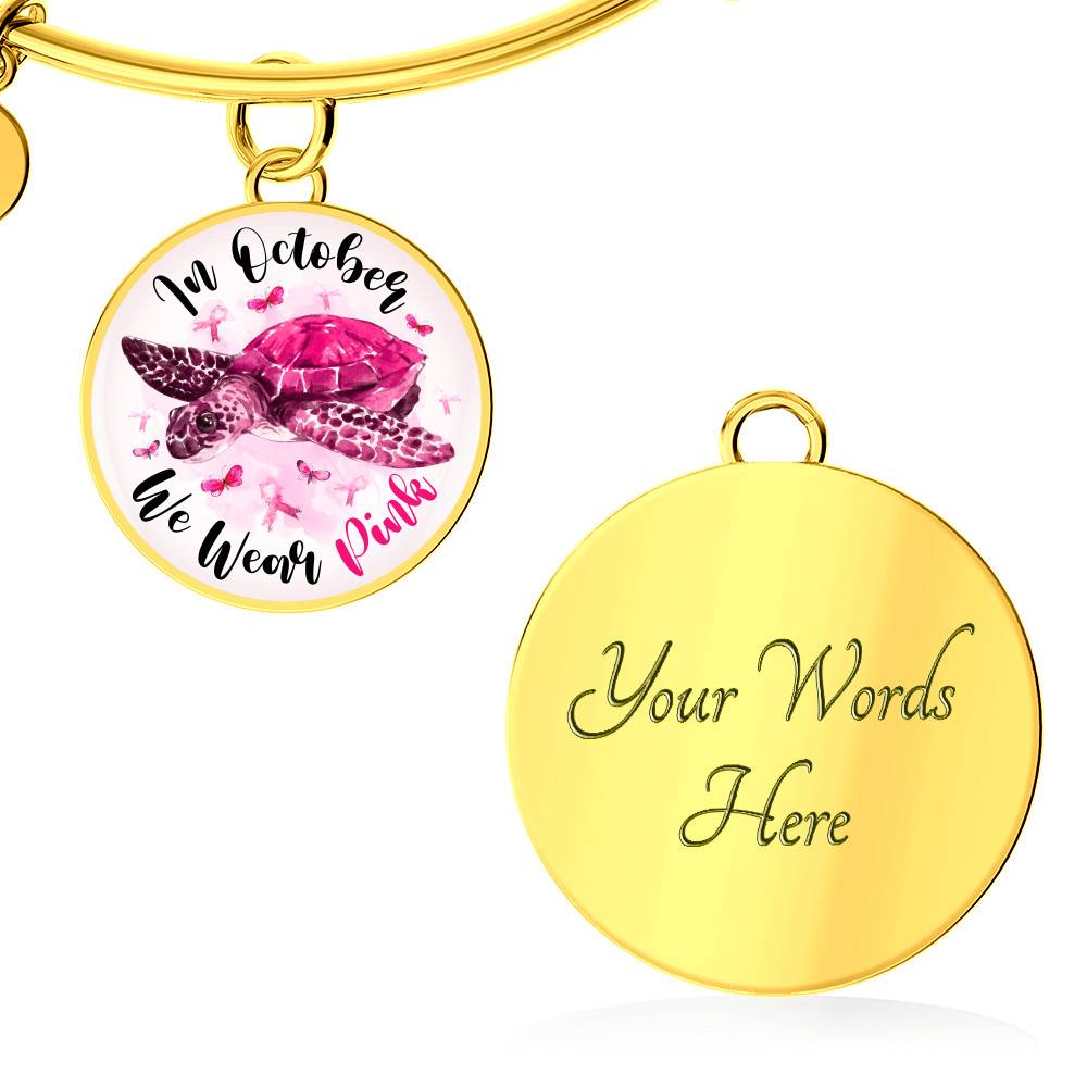 Turtle In October We Wear Pink Circle Breast Cancer Awareness Pendant Necklace - Breast Cancer Survivor Bangle Turtle In October We Wear Pink Circle Breast Cancer Awareness Pendant Necklace - Breast Cancer Survivor Bangle