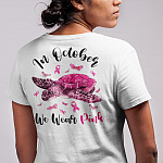 Turtle In October We Wear Pink Print On Back T-shirt - V-neck - Breast Cancer Awareness Shirt
