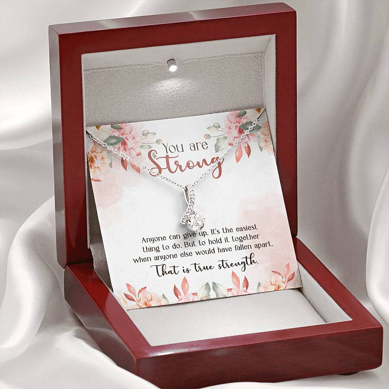 You Are Strong Survivor Alluring Beauty Necklace - Cancer Recovery Affirmation Jewelry Encouragement Gifts
