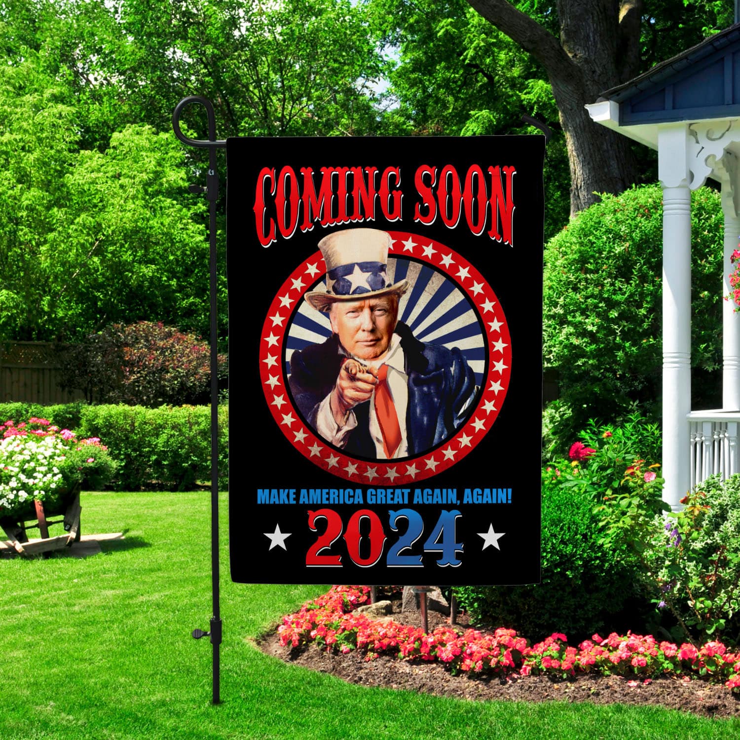 6LV. Trump Coming Soon Garden Flag Mockup 2