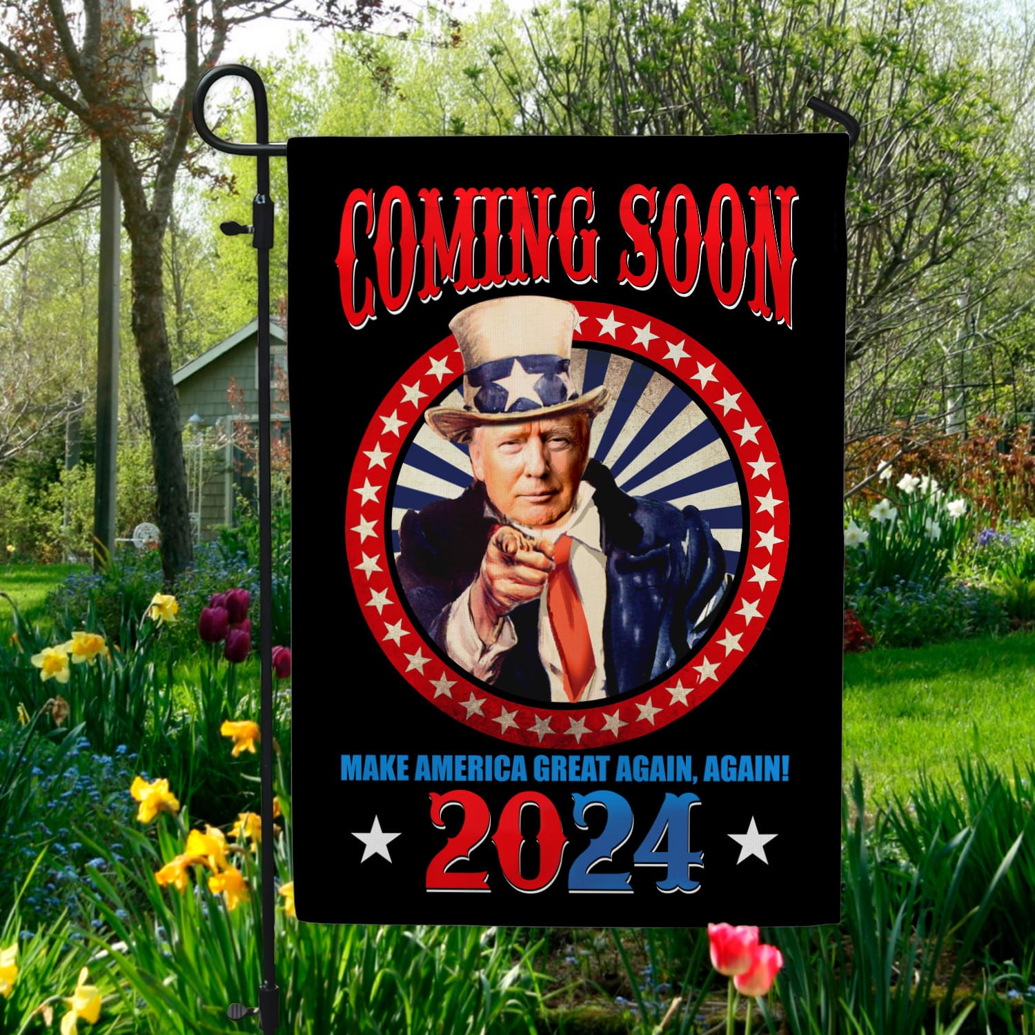 6LV. Trump Coming Soon Garden Flag Mockup 5