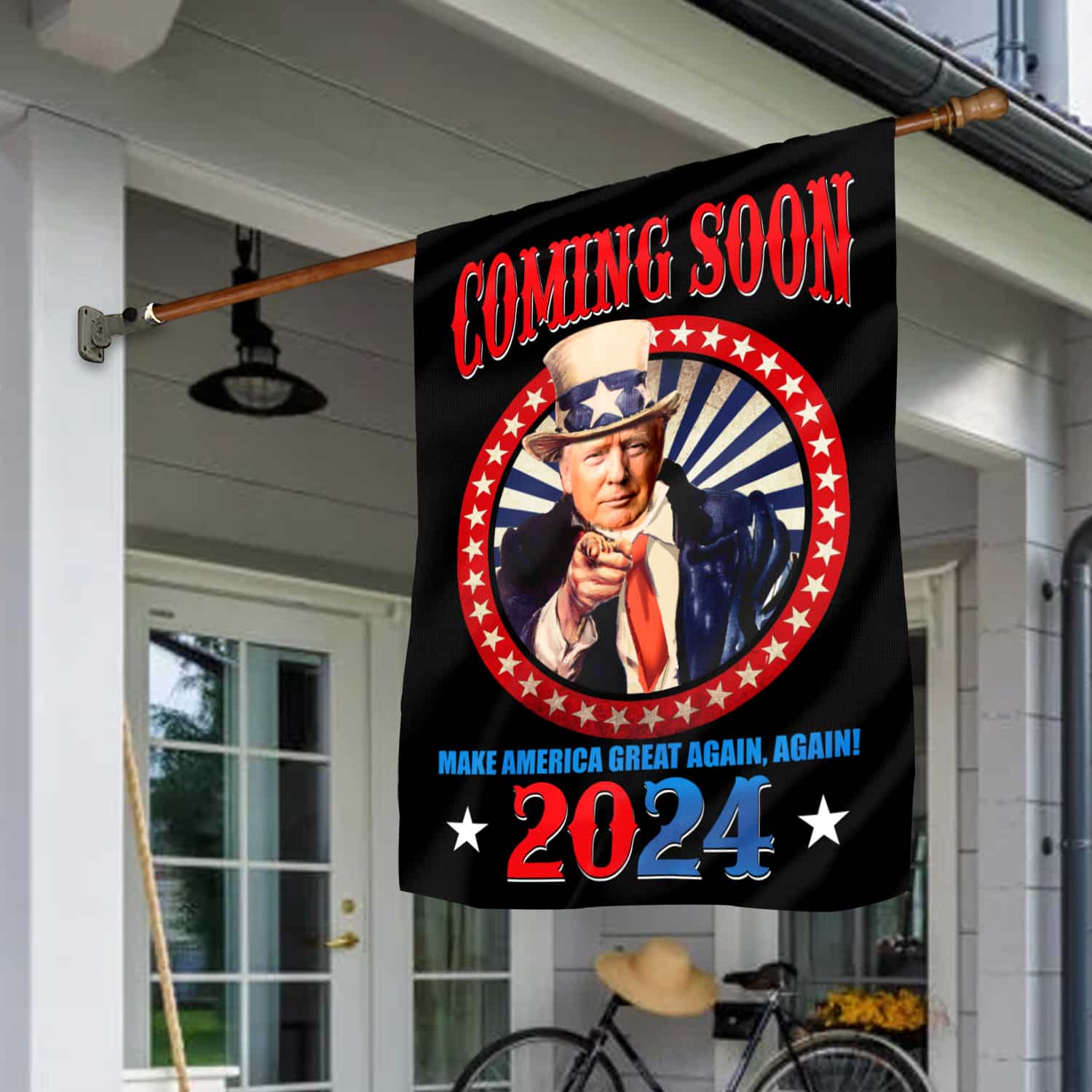 6LV. Trump Coming Soon House Flag Mockup 1