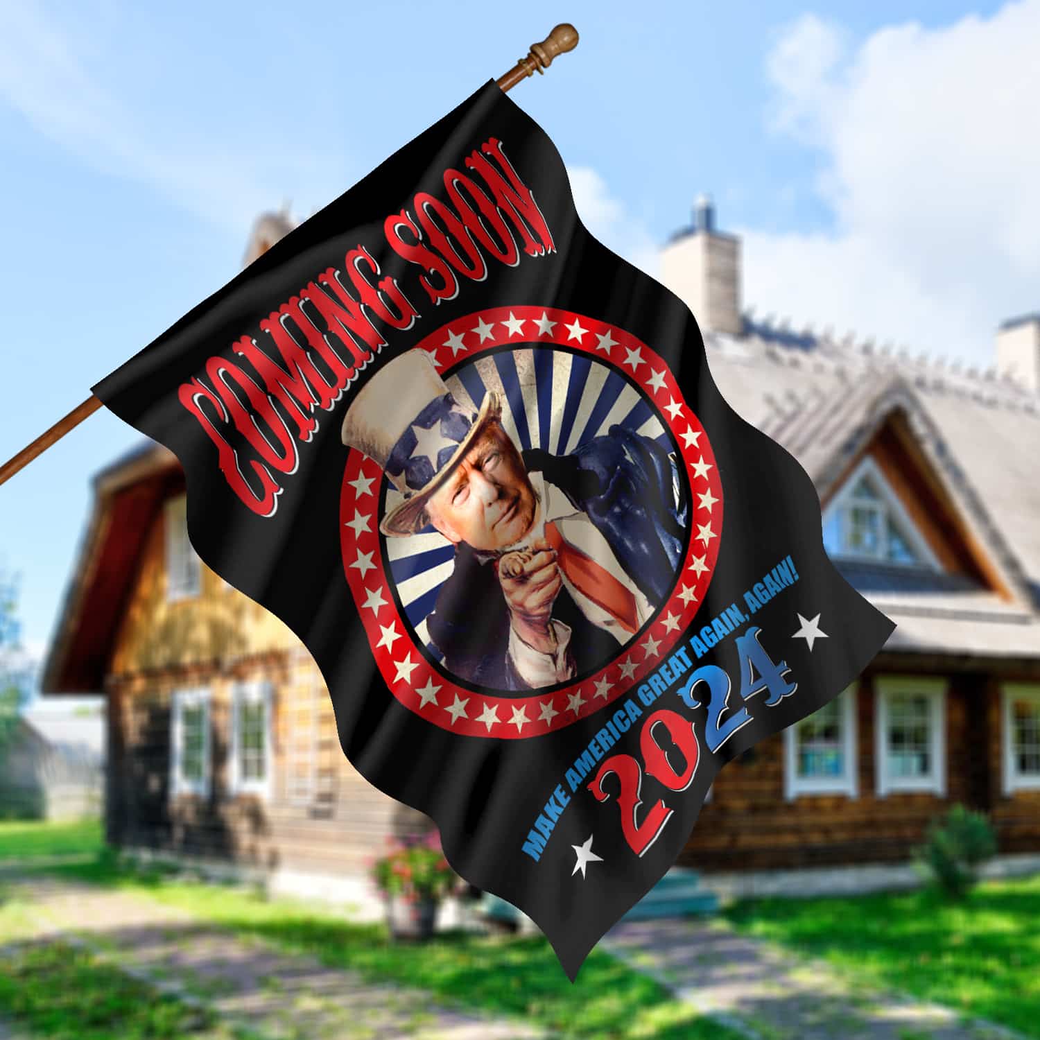 6LV. Trump Coming Soon House Flag Mockup 5