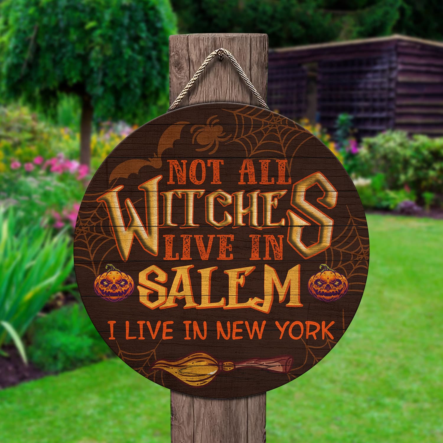 6KT. Not All Witches Live In Salem-Sample Design Door Sign Mockup 2