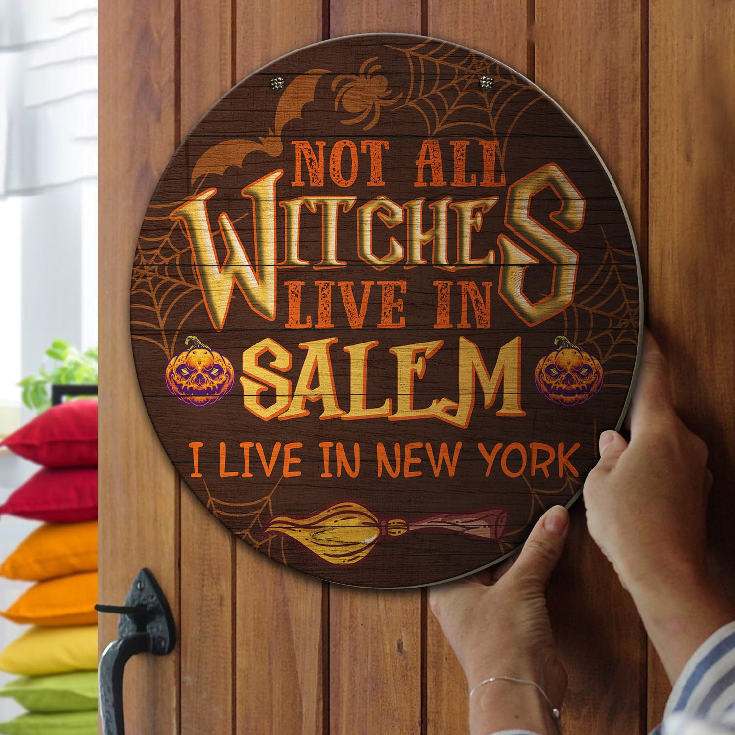 6KT. Not All Witches Live In Salem-Sample Design Door Sign Mockup 13