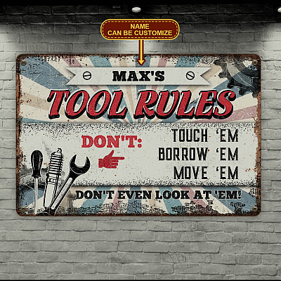 Alternative view of Personalized Tool Rules Vintage Retro Metal Sign - Funny Garage Shop Tin Sign