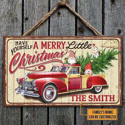 Alternative view of Personalized Family Name Have Yourself a Merry Little Christmas Gnome Truck Rectangle Wooden Door Sign - Indoor Outdoor Decor Farmhouse