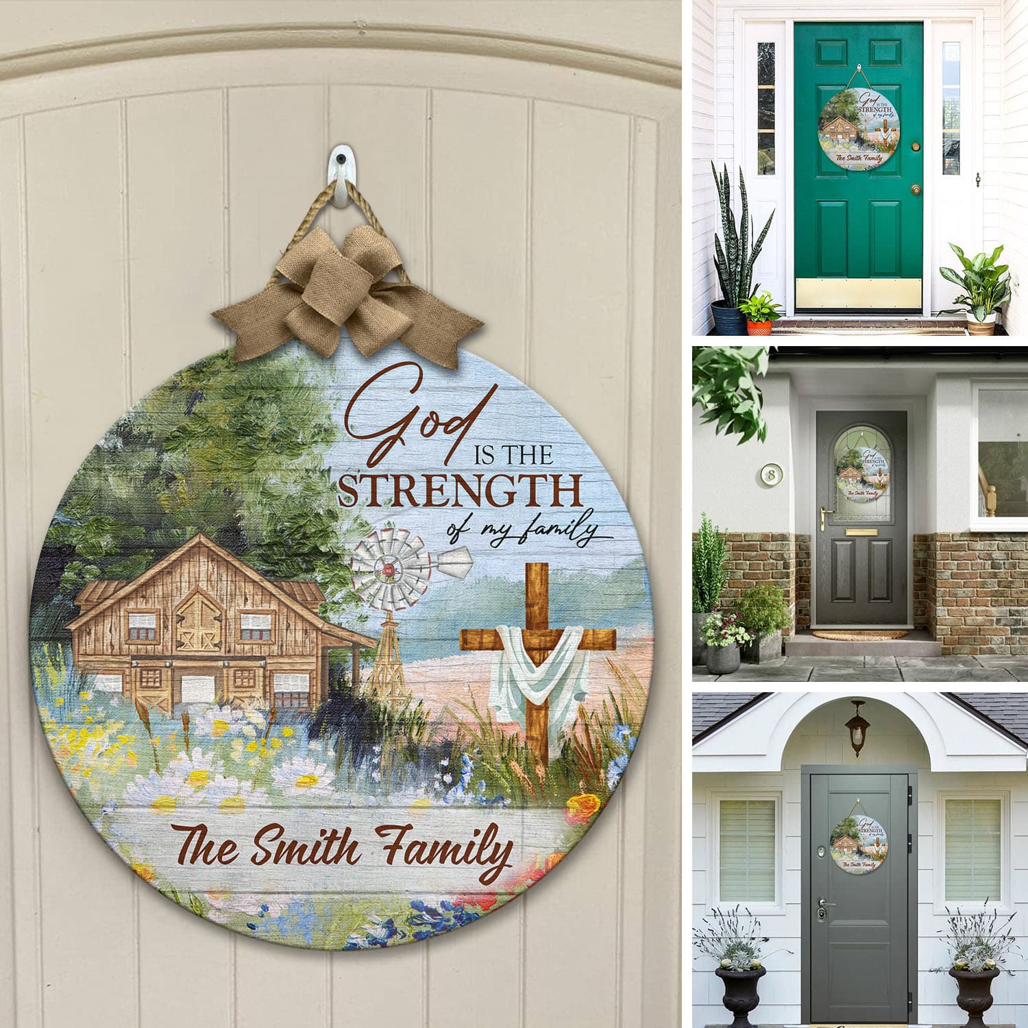 1O. God Is The Strength - sample design Door Sign Mockup 12