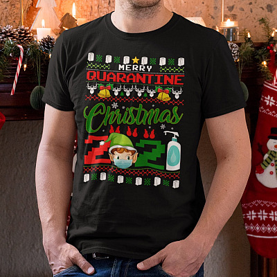 Alternative view of Merry Quarantine Christmas 2021 Funny ELF T-Shirt - V-Neck Shirt