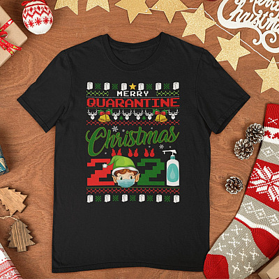 Merry Quarantine Christmas 2021 Funny ELF T-Shirt - V-Neck Shirt