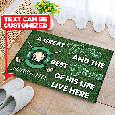 Alternative view of Personalized A Great Golfer and The Best Score of His Life Live Here Doormat - Outdoor Indoor Doormat - Funny Golf Couple Doormat