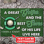Personalized A Great Golfer and The Best Score of His Life Live Here Doormat - Outdoor Indoor Doormat - Funny Golf Couple Doormat