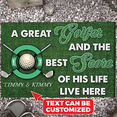 Personalized A Great Golfer and The Best Score of His Life Live Here Doormat - Outdoor Indoor Doormat - Funny Golf Couple Doormat