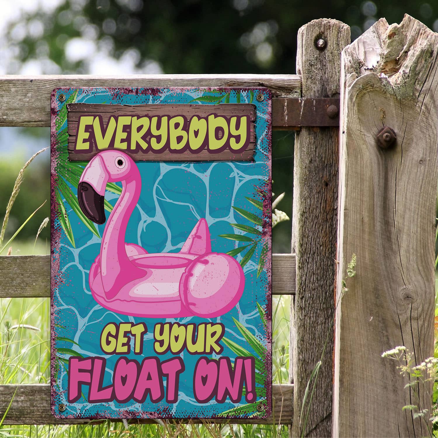 Pool Floater Sign Everybody Get Your Float On Pink Flamingo Vintage Pool Decorative Metal ...