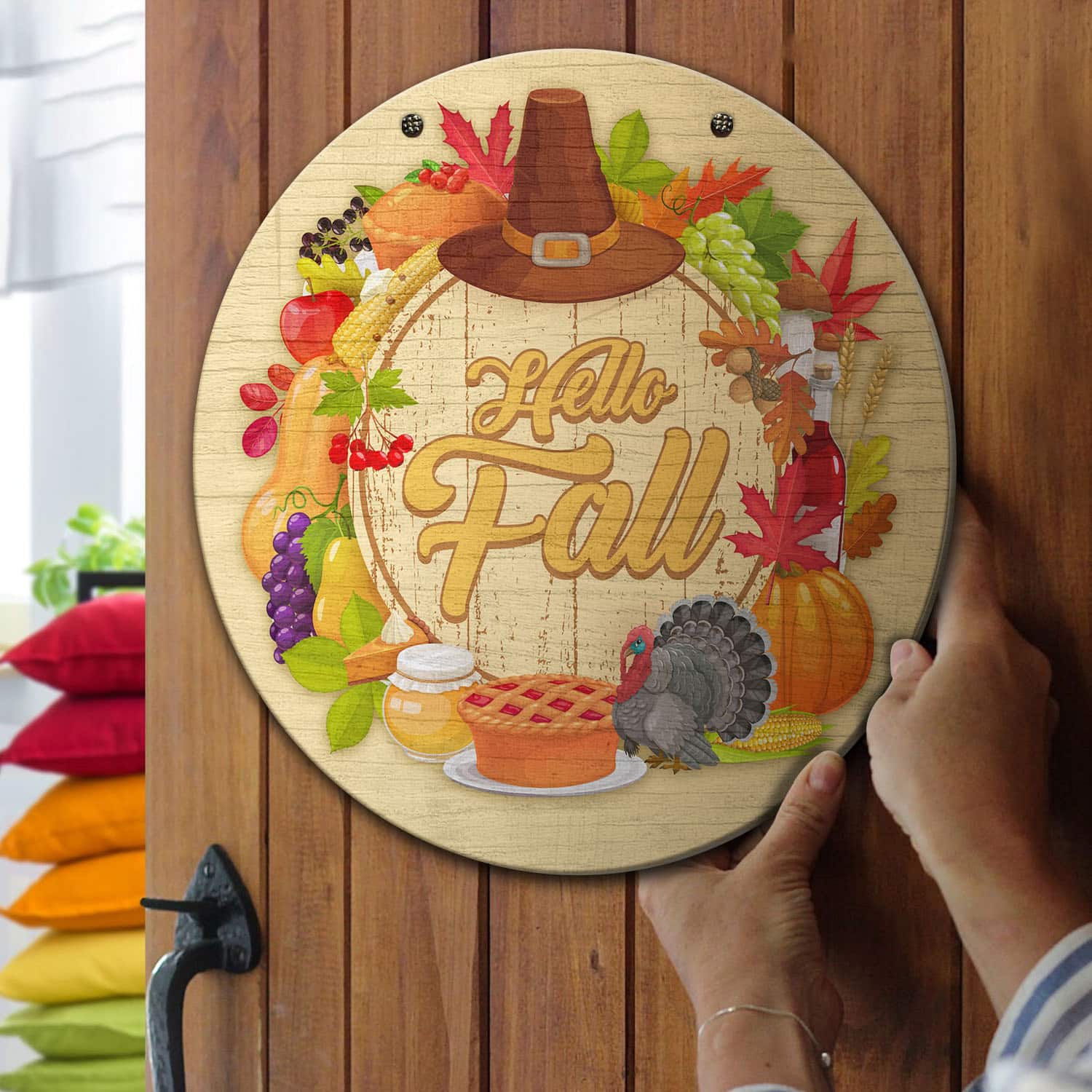 4O. Hello Fall (6) Door Sign Mockup 13