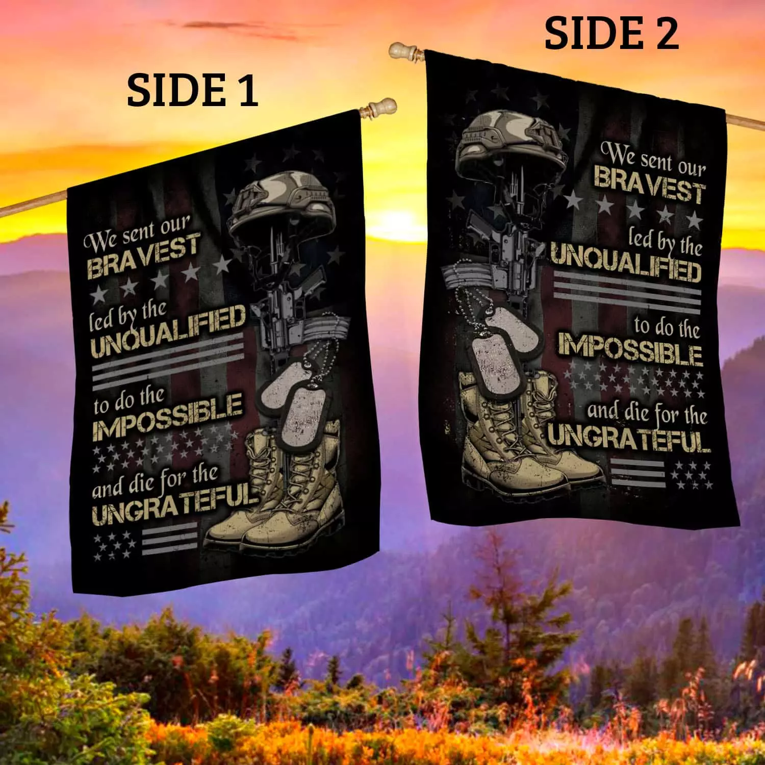 7BN uu tien. Die For The Ungrateful 30x40 House Flag Mockup 2 Side