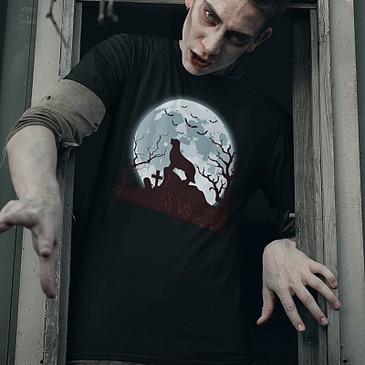 Alternative view of Funny Retriever Dog Silhouette Scary And Moon Halloween T-Shirt