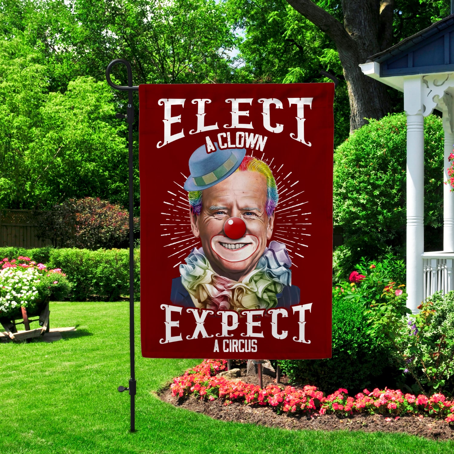 5NH. Elect A Clown Garden Flag Mockup 2
