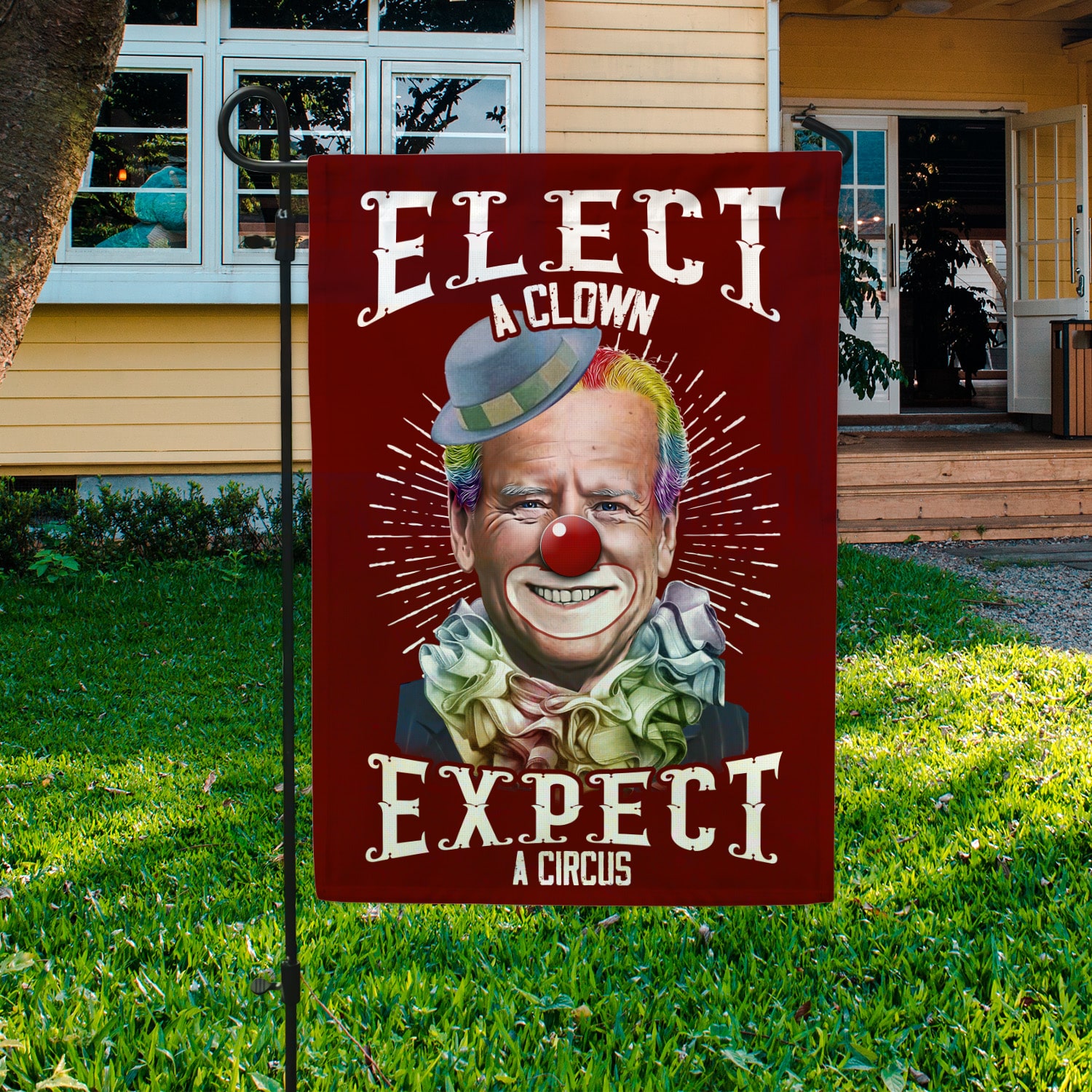 5NH. Elect A Clown Garden Flag Mockup 3