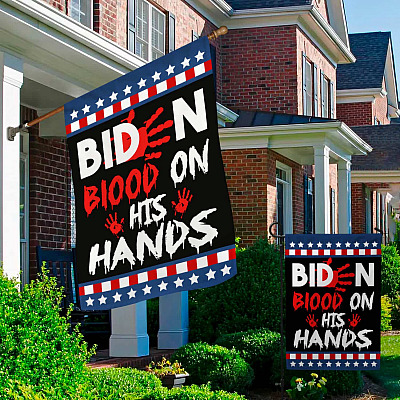 Alternative view of Impeach Biden Blood On His Hands Bloody Handprint Garden Flag - Bring Trump Back House Flag - Wall Flag