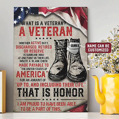 Alternative view of Personalized Name What Is A Veteran That Is Honor Framed Canvas Print - Wall Art - Veteran Poster