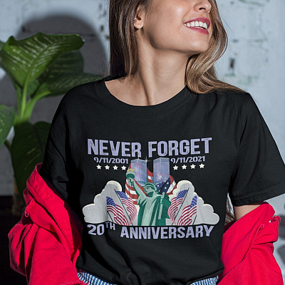 Alternative view of Never Forget 9/11/2001 - 9/11/2021 20th Anniversary American T-Shirt - 9/11 20th Anniversary Shirt