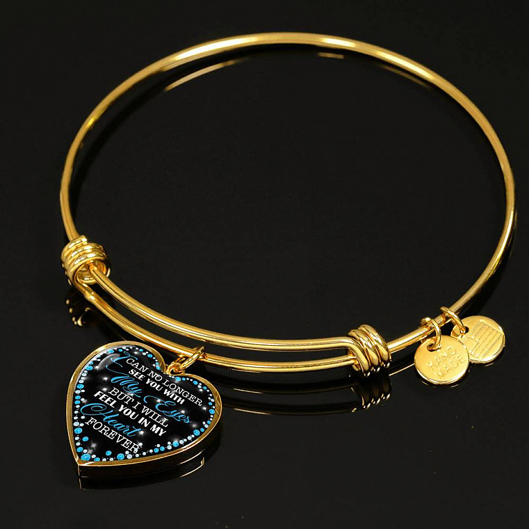 I Can No Longer See You with My Eyes but I Will Feel You in My Heart Forever Memorial Heart Pendant Necklace - Bangle