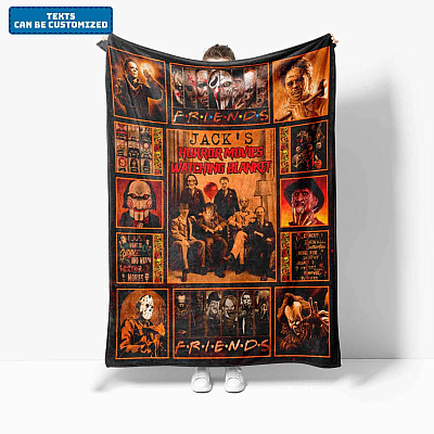 Alternative view of Personalized Name Horror Movies Watching Fleece Mink Sherpa Blanket - Custom Name Halloween Characters Friends Woven Blanket