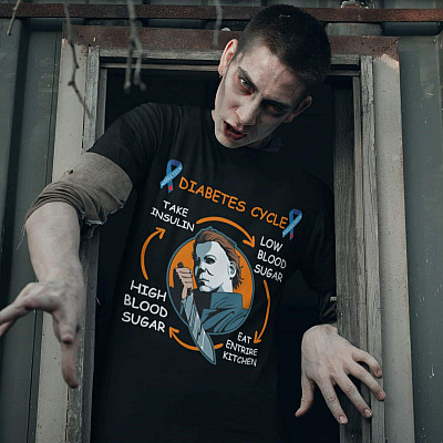 Alternative view of Funny Halloween Diabetes Cycle Boo Meme Saying T-Shirt - Nothing Scares Me I'm Michael A Diabetic Myers I Deal With Pricks Everyday Shirt