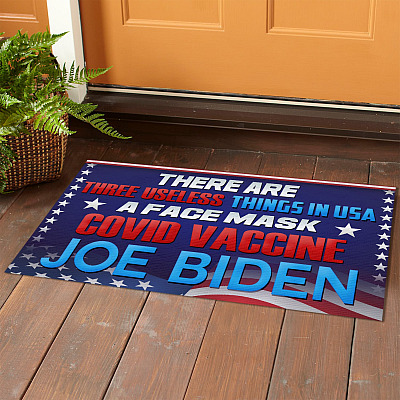 Alternative view of There Are Three Useless Things in USA a Face Mask Covid Vaccine Joe Biden Decorative Doormat - Anti Biden Welcome Mat
