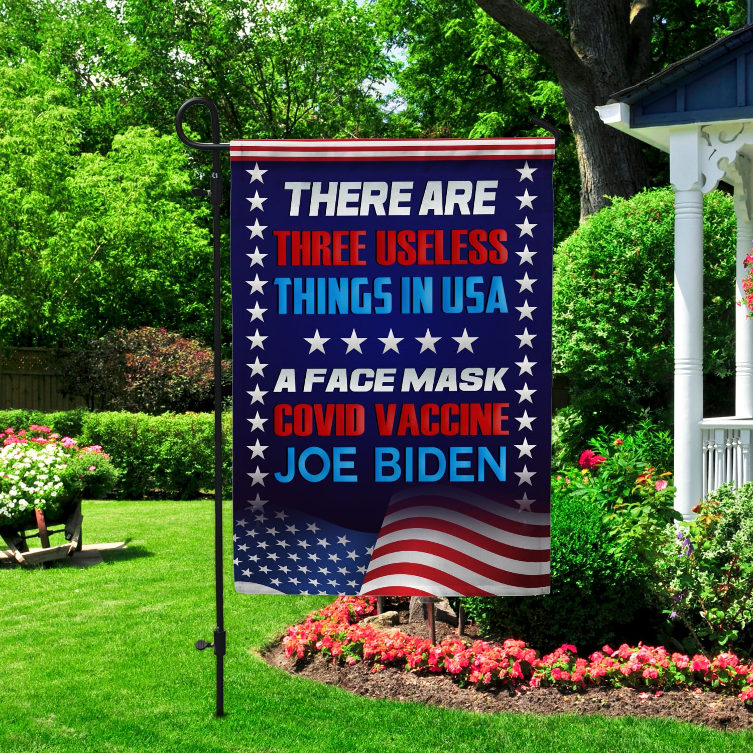 5LV. Three Useless Things (Flag) Garden Flag Mockup 2
