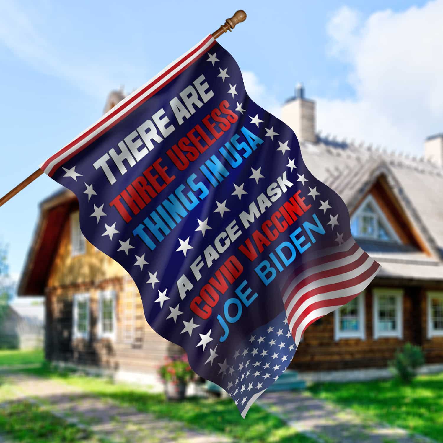 5LV. Three Useless Things (Flag) House Flag Mockup 5