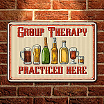 Vintage Beer Group Therapy Practiced Here Funny Beer And Wine Decorative Metal Sign - Indoor Outdoor Decor For Patio