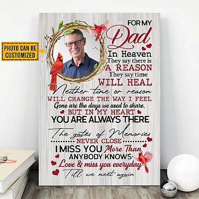 Personalized Photo Memorial Dad For My Dad In Heaven Wall Art - Memorial Dad Custom Photo Gift
