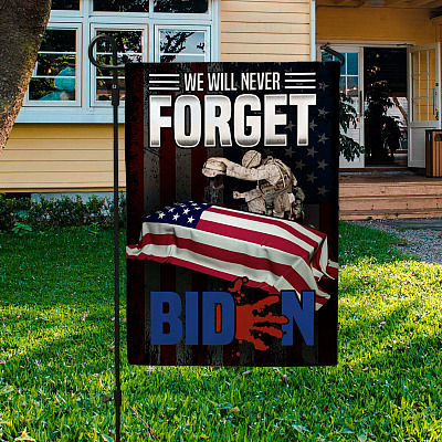 Alternative view of Anti Biden Impeach Joe Biden Blood On His Hands Afghanistan Garden Flag - Biden Blood Handprint Flag