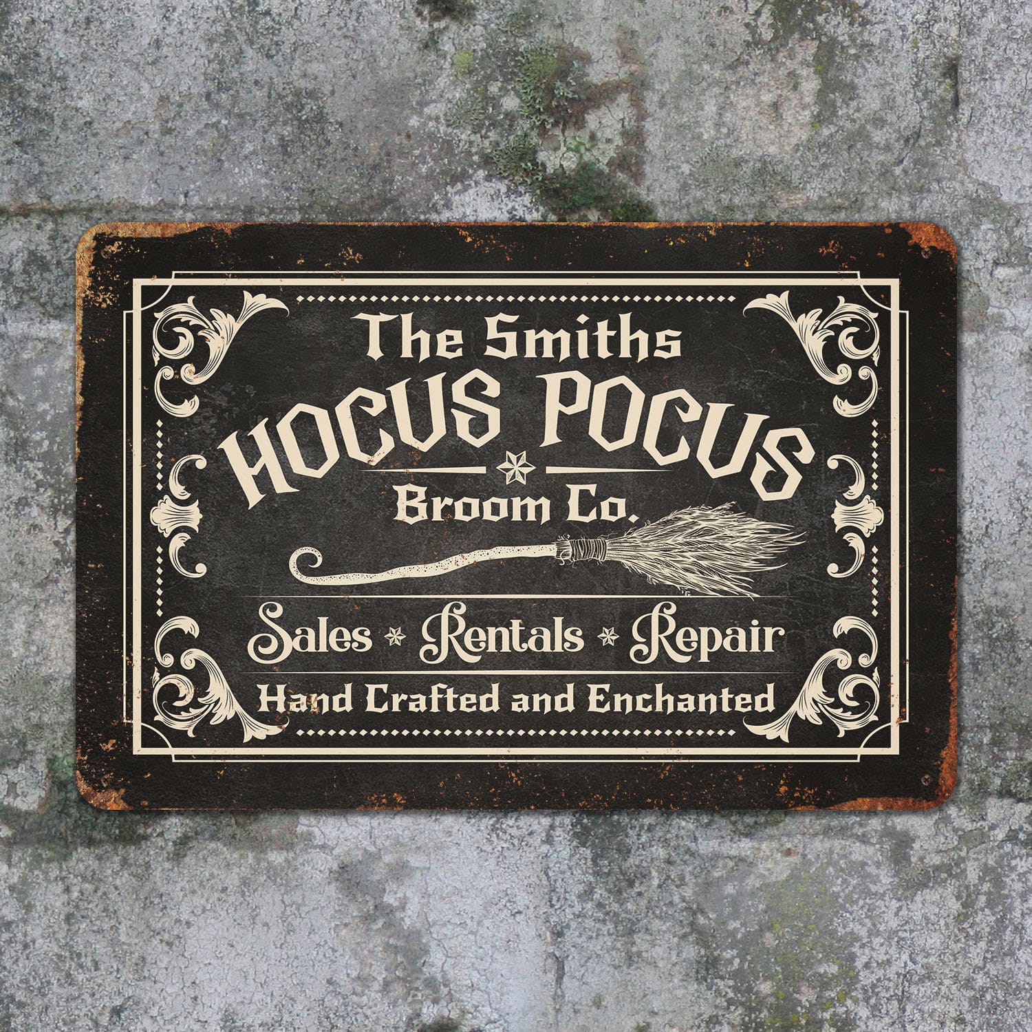 5VT. Hocus Pocus Broom Co (Sample Design) Metal Sign Mockup 12