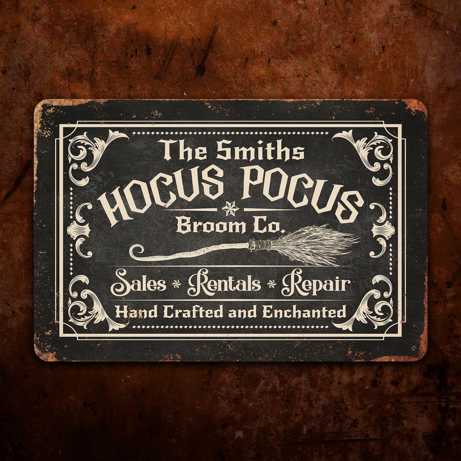 5VT. Hocus Pocus Broom Co (Sample Design) Metal Sign Mockup 14