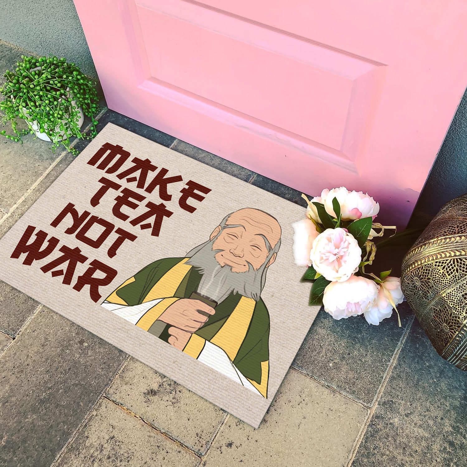 1. Make Tea Not War-B (2) Doormat mockup 4