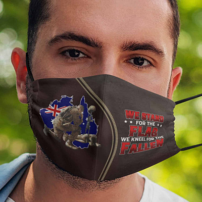 Alternative view of Australian Veterans Stand for the Flag Kneel for the Fallen Washable Reusable Cloth Face Mask