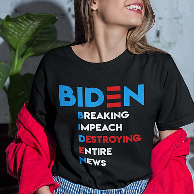 Alternative view of Biden Breaking Impeach Destroying Entire News T-Shirt - Impeach Joe Biden Bring Trump Back V-Neck Tee