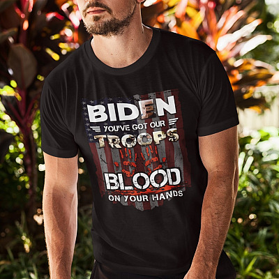 Alternative view of Biden You've Got Our Troops Blood On Your Hands T-Shirt - Impeach Biden Biden Blood On His Hands V-Neck Tee