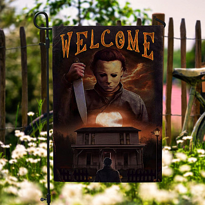 Halloween Welcome Michael Myers Decorative Garden Flag - Horror Character House Flag - Halloween Wall Flag