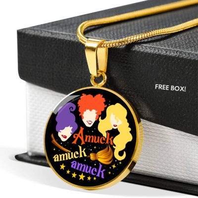 Hocus Pocus Amuck Amuck Amuck Sanderson Sisters Circle Pendant Necklace - Bangle - Halloween Witch Necklace