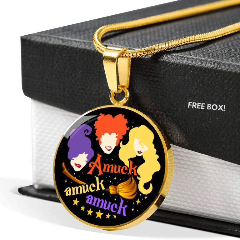 Hocus Pocus Amuck Amuck Amuck Sanderson Sisters Circle Pendant Necklace - Bangle - Halloween Witch Necklace