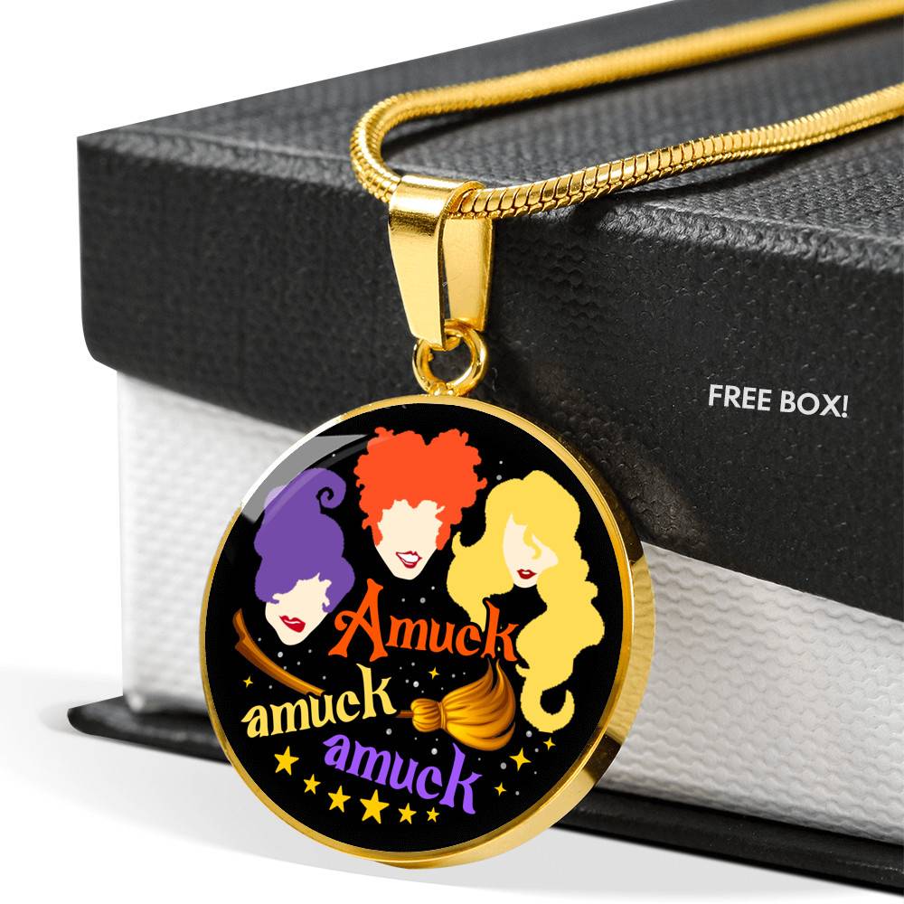 Hocus Pocus Amuck Amuck Amuck Sanderson Sisters Circle Pendant Necklace - Bangle - Halloween Witch Necklace Hocus Pocus Amuck Amuck Amuck Sanderson Sisters Circle Pendant Necklace - Bangle - Halloween Witch Necklace