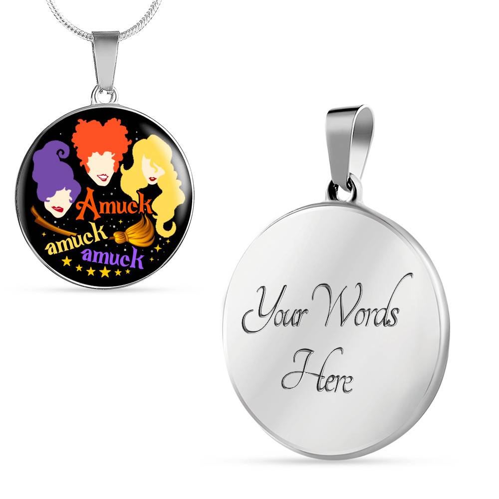 Hocus Pocus Amuck Amuck Amuck Sanderson Sisters Circle Pendant Necklace - Bangle - Halloween Witch Necklace Hocus Pocus Amuck Amuck Amuck Sanderson Sisters Circle Pendant Necklace - Bangle - Halloween Witch Necklace