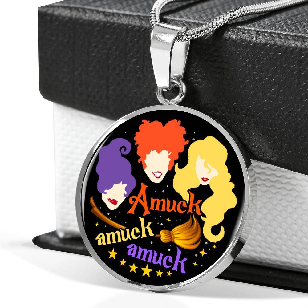 Hocus Pocus Amuck Amuck Amuck Sanderson Sisters Circle Pendant Necklace - Bangle - Halloween Witch Necklace Hocus Pocus Amuck Amuck Amuck Sanderson Sisters Circle Pendant Necklace - Bangle - Halloween Witch Necklace