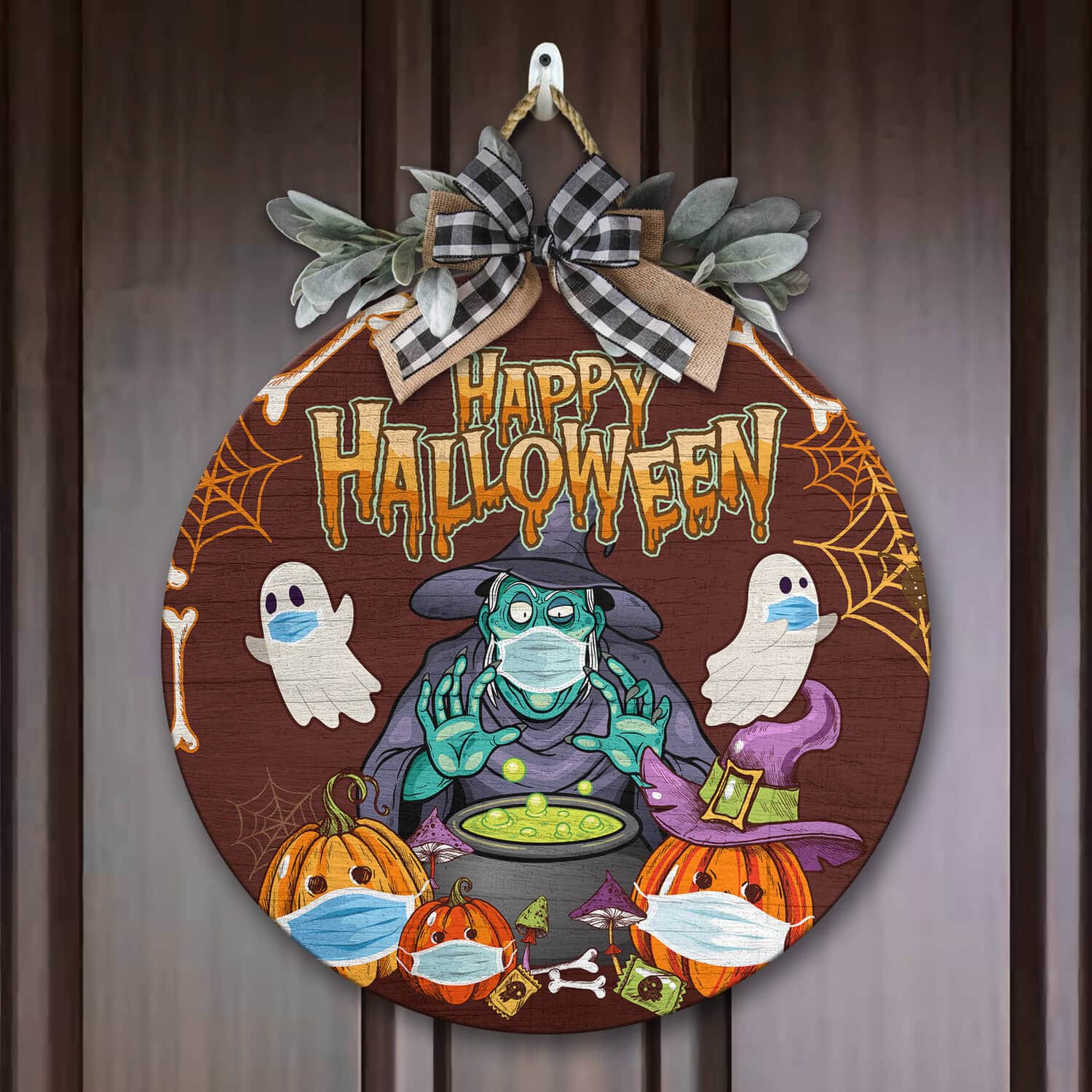 5HV. Happy Halloween Wear Mask Door Sign Mockup 7