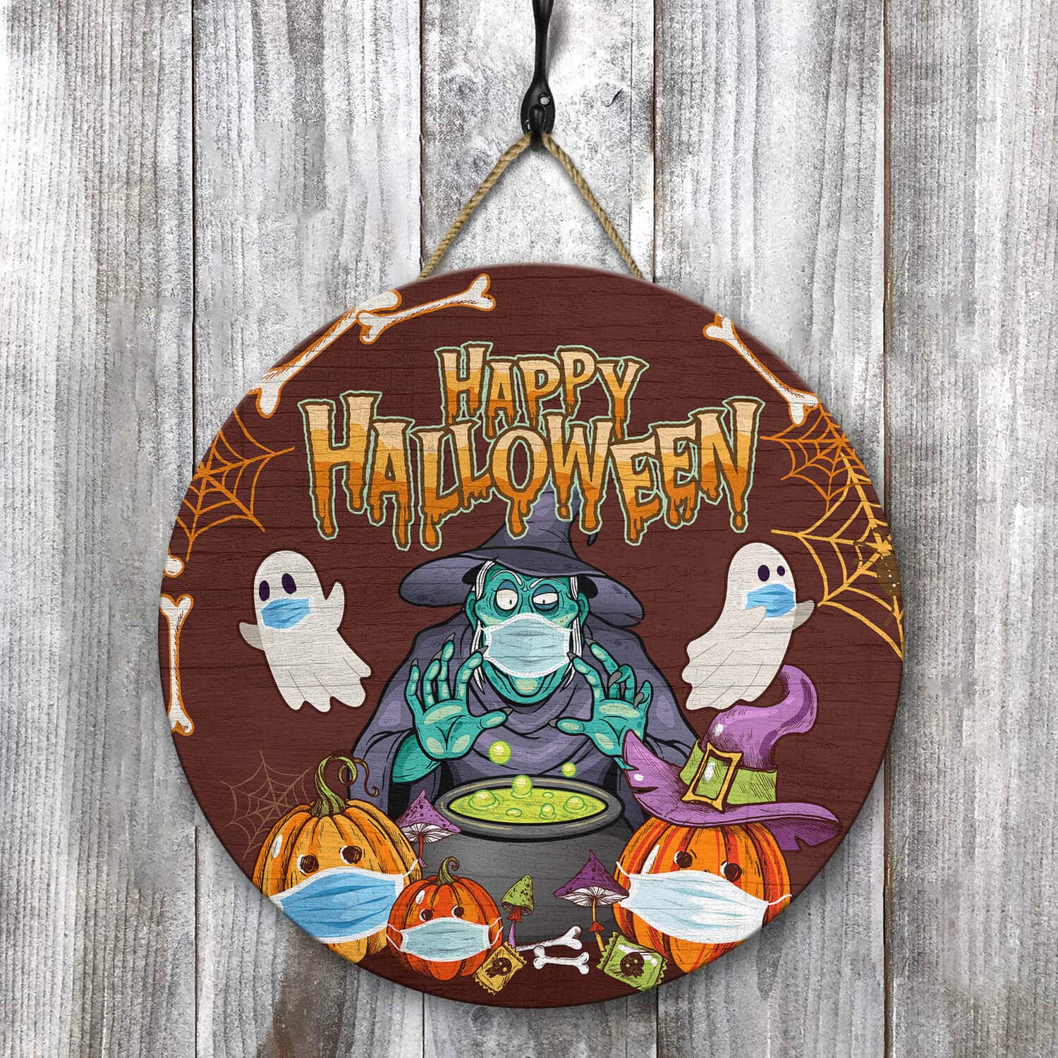 5HV. Happy Halloween Wear Mask Door Sign Mockup 8