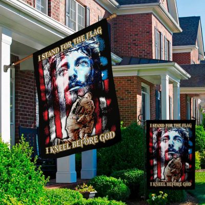 Alternative view of I Stand For The Flag I Kneel Before God Garden Flag - Veteran Day House Flag - Wall Flag